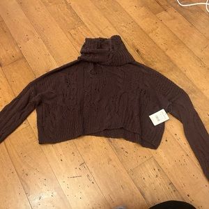 Free people Dark purple cropped crochet turtle neck